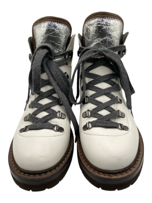 Brunello Cucinelli Shoe Size 36 cream, silver, brown Leather lace up Boots cream, silver, brown / 36