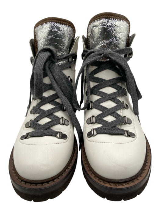 Brunello Cucinelli Shoe Size 36 cream, silver, brown Leather lace up Boots cream, silver, brown / 36