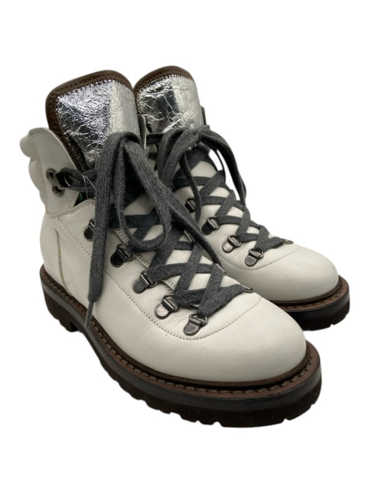 Brunello Cucinelli Shoe Size 36 cream, silver, brown Leather lace up Boots cream, silver, brown / 36