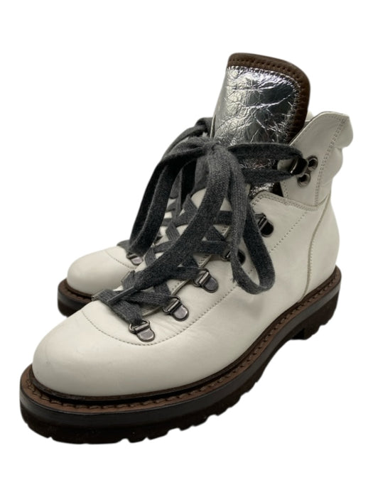 Brunello Cucinelli Shoe Size 36 cream, silver, brown Leather lace up Boots cream, silver, brown / 36