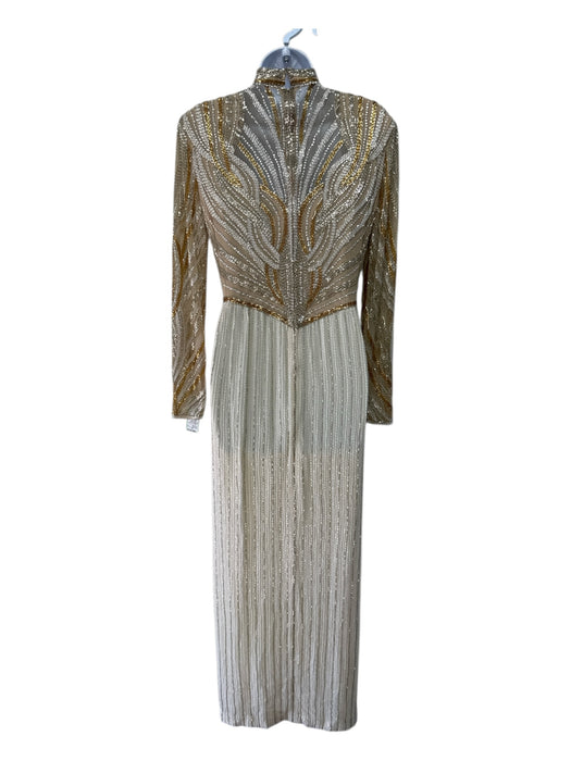 Bob Mackie Size 12 Beige & Cream Silk Beaded Empire Waist Long Sleeve Gown Beige & Cream / 12