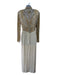 Bob Mackie Size 12 Beige & Cream Silk Beaded Empire Waist Long Sleeve Gown Beige & Cream / 12