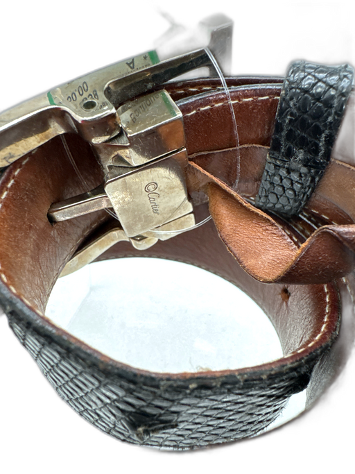 Cartier Black Lizard silver tone hardware c buckle Belts Black