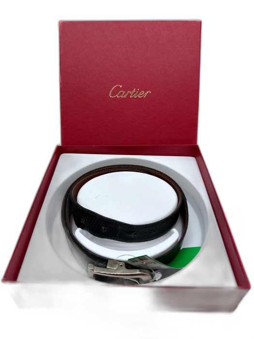 Cartier Black Lizard silver tone hardware c buckle Belts Black