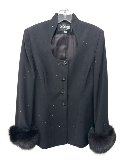 Solini Size 6 Black Polyester Bedazzled Ornate buttons High Collar Jacket Black / 6