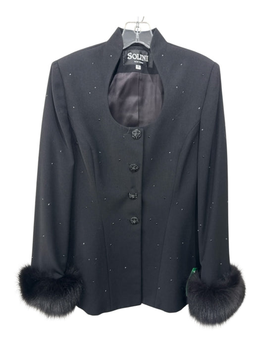 Solini Size 6 Black Polyester Bedazzled Ornate buttons High Collar Jacket Black / 6