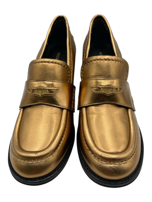 Veronica Beard Shoe Size 6.5 Gold & Black Leather Round Toe Stacked Heel Loafers Gold & Black / 6.5