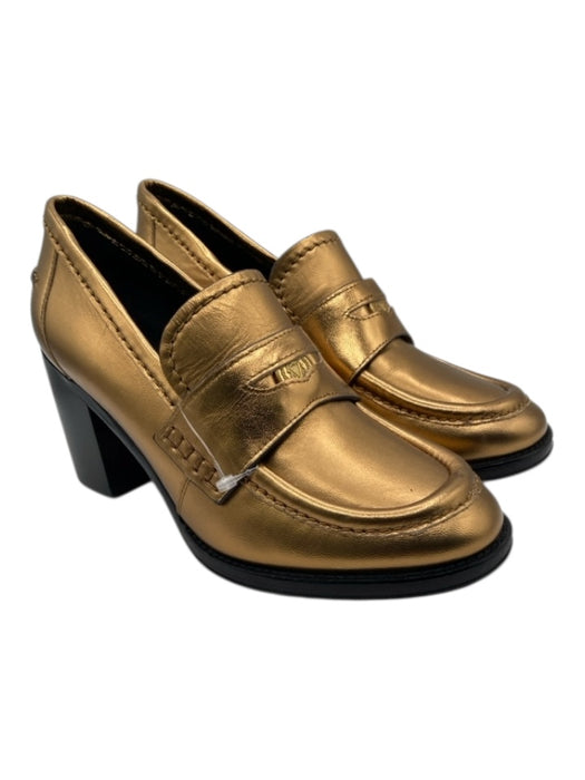 Veronica Beard Shoe Size 6.5 Gold & Black Leather Round Toe Stacked Heel Loafers Gold & Black / 6.5