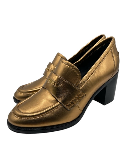 Veronica Beard Shoe Size 6.5 Gold & Black Leather Round Toe Stacked Heel Loafers Gold & Black / 6.5
