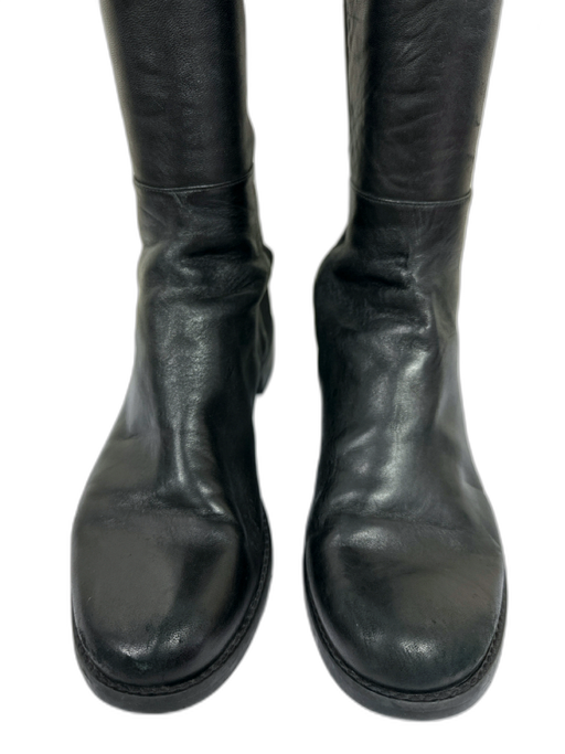 Stuart Weitzman Shoe Size 7 Black Leather Elastic Fabric Block Boots Black / 7