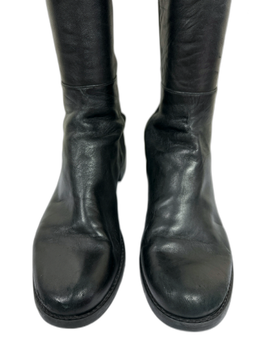 Stuart Weitzman Shoe Size 7 Black Leather Elastic Fabric Block Boots Black / 7