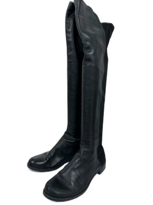 Stuart Weitzman Shoe Size 7 Black Leather Elastic Fabric Block Boots Black / 7