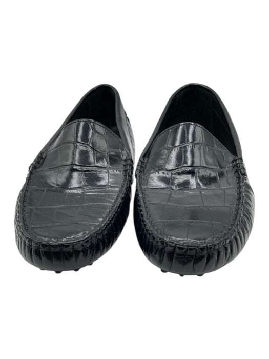 M. Gemi Shoe Size 39.5 Black Leather Croc Embossed Almond Toe Driver Loafers Black / 39.5