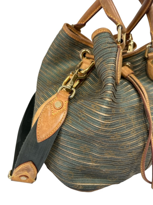 Louis Vuitton Green & Brown Leather Ribbed Brass Hardware Drawstring Satchel Bag Green & Brown / L