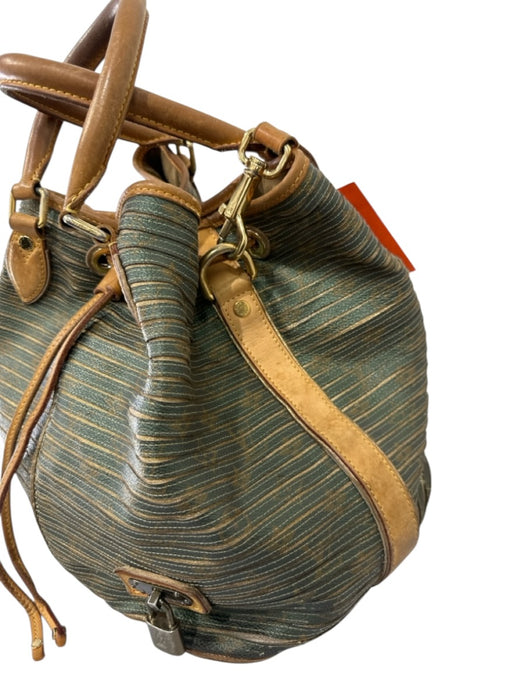 Louis Vuitton Green & Brown Leather Ribbed Brass Hardware Drawstring Satchel Bag Green & Brown / L
