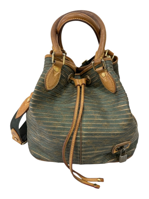 Louis Vuitton Green & Brown Leather Ribbed Brass Hardware Drawstring Satchel Bag Green & Brown / L