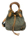 Louis Vuitton Green & Brown Leather Ribbed Brass Hardware Drawstring Satchel Bag Green & Brown / L