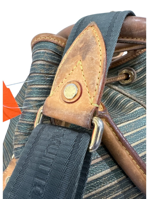 Louis Vuitton Green & Brown Leather Ribbed Brass Hardware Drawstring Satchel Bag Green & Brown / L