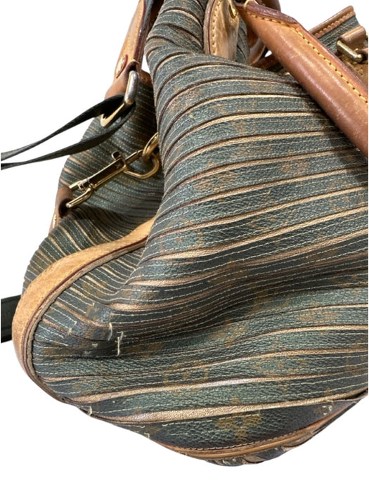 Louis Vuitton Green & Brown Leather Ribbed Brass Hardware Drawstring Satchel Bag Green & Brown / L
