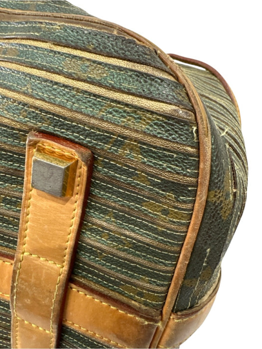 Louis Vuitton Green & Brown Leather Ribbed Brass Hardware Drawstring Satchel Bag Green & Brown / L