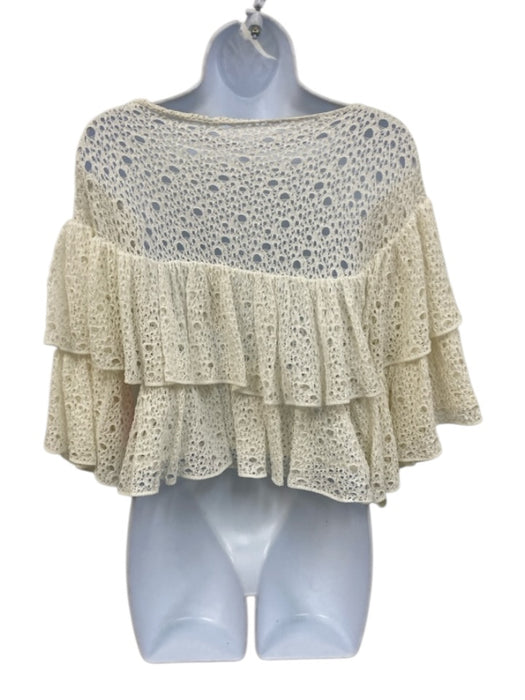 Chanel Size 38 White Cotton & Polyamide Asymmetrical Crochet Lace Overlay Top White / 38