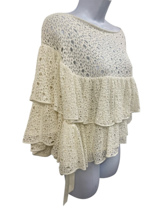 Chanel Size 38 White Cotton & Polyamide Asymmetrical Crochet Lace Overlay Top White / 38