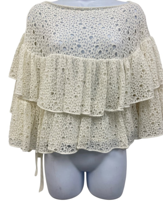 Chanel Size 38 White Cotton & Polyamide Asymmetrical Crochet Lace Overlay Top White / 38