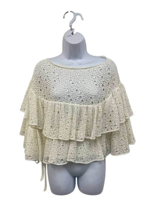 Chanel Size 38 White Cotton & Polyamide Asymmetrical Crochet Lace Overlay Top White / 38