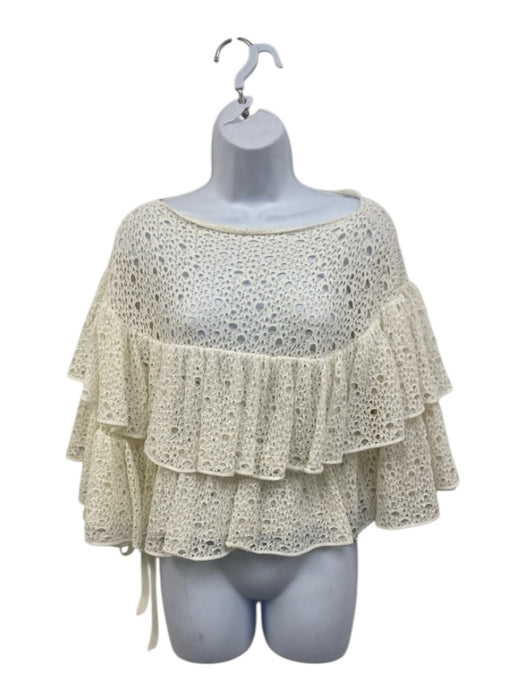 Chanel Size 38 White Cotton & Polyamide Asymmetrical Crochet Lace Overlay Top White / 38