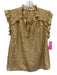 Marie Oliver Size XS Beige & Gold Silk & Metallic Ruffle Cap Sleeve Top Beige & Gold / XS