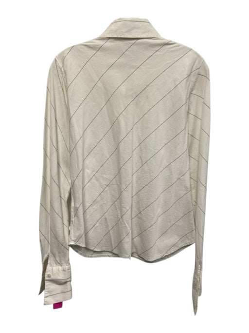 Anne Fontaine Size 2 White & Black Cotton Long Sleeve Stripe Texture Blouse Top White & Black / 2