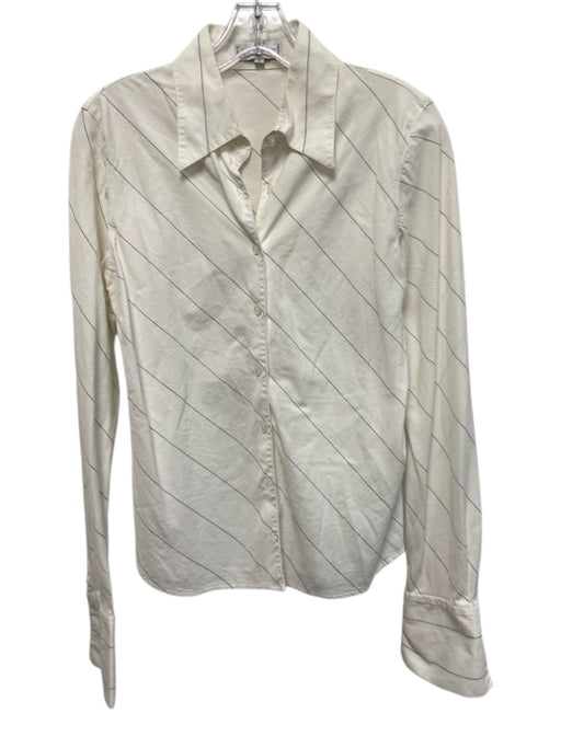Anne Fontaine Size 2 White & Black Cotton Long Sleeve Stripe Texture Blouse Top White & Black / 2