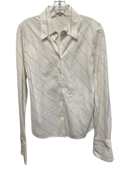 Anne Fontaine Size 2 White & Black Cotton Long Sleeve Stripe Texture Blouse Top White & Black / 2