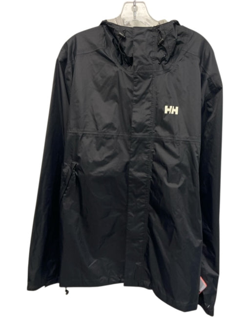 Helly Hansen Size XL Black Polyamide Long Sleeve Hood Zip Up Rain Coat Jacket Black / XL