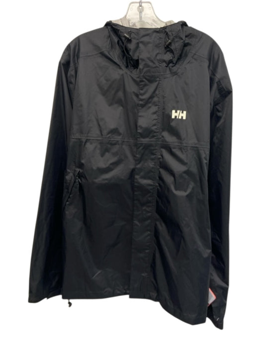 Helly Hansen Size XL Black Polyamide Long Sleeve Hood Zip Up Rain Coat Jacket Black / XL