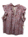 La Vie Rebecca Taylor Size XL Pink & Multi Cotton Metallic Thread Ruffle Top Pink & Multi / XL