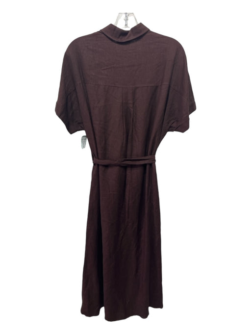 FRNCH Size S Dark Brown Viscose & Linen Blend Tie Belt Pockets Cuffed Hem Dress Dark Brown / S