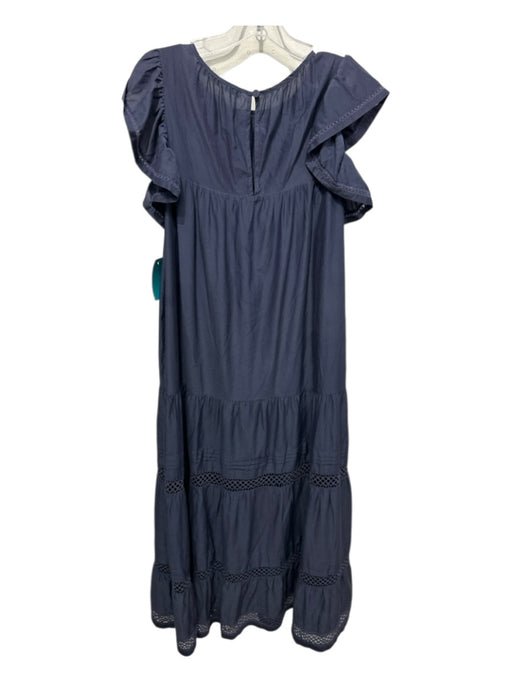 Marie Oliver Size M Navy Blue Cotton & Silk Lace Detail Tiered Ruffle Dress Navy Blue / M