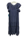 Marie Oliver Size M Navy Blue Cotton & Silk Lace Detail Tiered Ruffle Dress Navy Blue / M