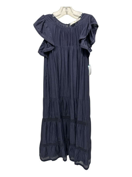 Marie Oliver Size M Navy Blue Cotton & Silk Lace Detail Tiered Ruffle Dress Navy Blue / M