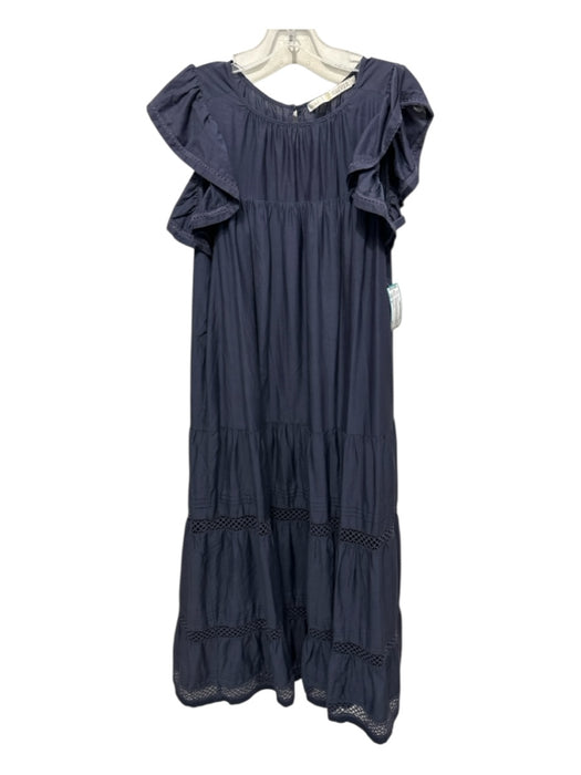 Marie Oliver Size M Navy Blue Cotton & Silk Lace Detail Tiered Ruffle Dress Navy Blue / M