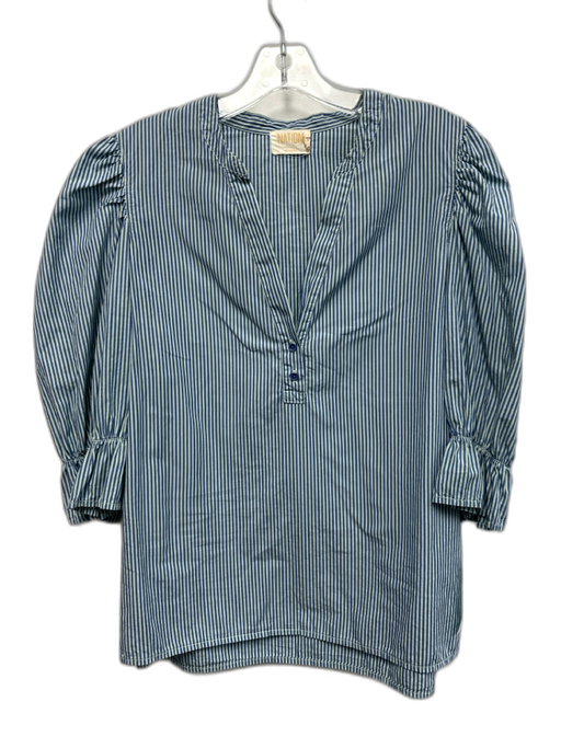 Nation Size L Blue & White Pima Cotton Striped Button Detail Top Blue & White / L