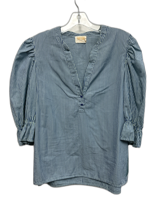 Nation Size L Blue & White Pima Cotton Striped Button Detail Top Blue & White / L
