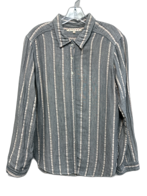 XiRENA Size M Gray & White Cotton Button Up Striped Top Gray & White / M