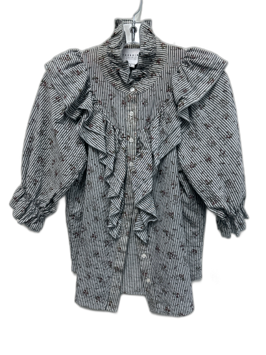 The Shirt Rochelle Behrens Size M Grey & White Cotton floral print Button Up Top Grey & White / M