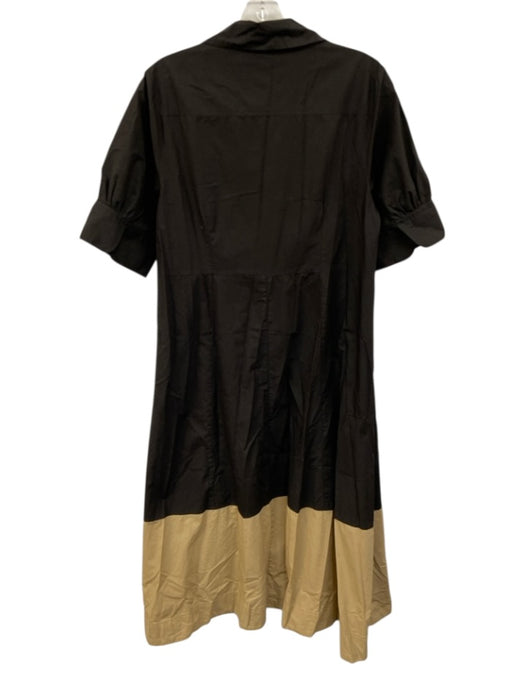 Lilla P Size M Black & Beige Cotton Button Up Collar Short Puff Sleeve Dress Black & Beige / M