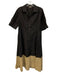 Lilla P Size M Black & Beige Cotton Button Up Collar Short Puff Sleeve Dress Black & Beige / M