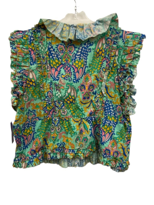 Love The Label Size L Green blue Cotton Pleat Detail Ruffle Sleeve Detail Top Green blue / L