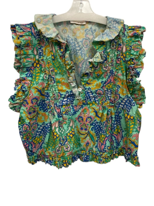 Love The Label Size L Green blue Cotton Pleat Detail Ruffle Sleeve Detail Top Green blue / L