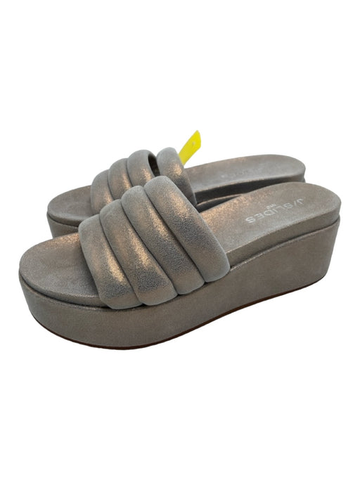 J Slides Shoe Size 7 Gray & Iredescent Leather Cushion Sole Wedge Sandal Shoes Gray & Iredescent / 7